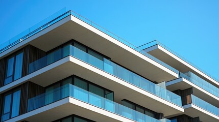 Poster - A high-rise building with multiple balconies at the top, suitable for cityscape or urban architecture images