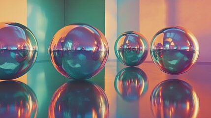 Aufkleber - Mirrors Floating in Mid Air Create Glowing Portals to Alternate Dimensions in Dreamlike Colors