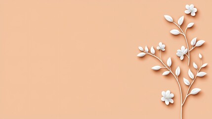Poster - Minimal flower and color of the year. A minimalist design featuring a delicate branch with white leaves and flowers against a soft peach background.