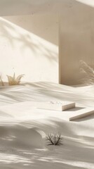 Wall Mural - minimalist desert landscape design with geometric shapes and soft light