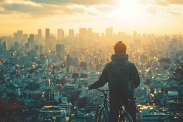 Wall Mural - Breathtaking sunset view over urban skyline from hillside