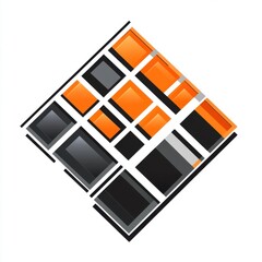 Poster - Abstract geometric design featuring vibrant orange and sleek black rectangles in a dynamic layout.