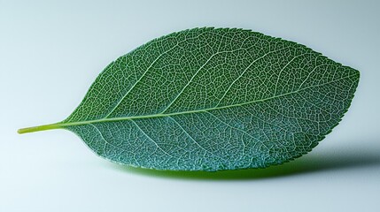 Wall Mural - A close-up of a green leaf showcasing its intricate vein structure.