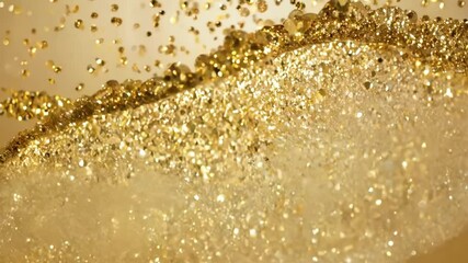 Poster - Fine, shimmering gold particles dance in the air, creating a captivating visual effect. The light reflects off their surface, enhancing the enchanting scene of elegance and luxury.