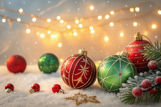 christmas background with balls and branches Merry Christmas and Happy New Year Background