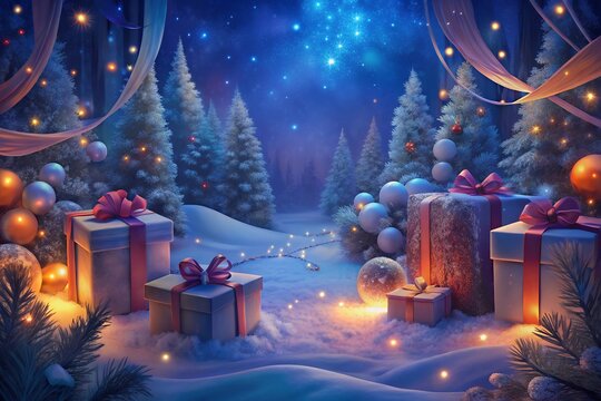 christmas tree with gifts and decorations Merry Christmas and Happy New Year Background