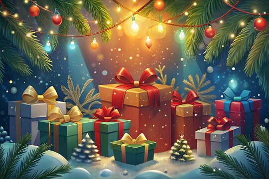 Merry Christmas and Happy New Year Background with gift box