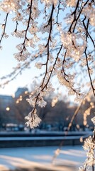 Poster - Soft white leaves gently cascading against a smooth gradient background in a serene setting during daylight hours