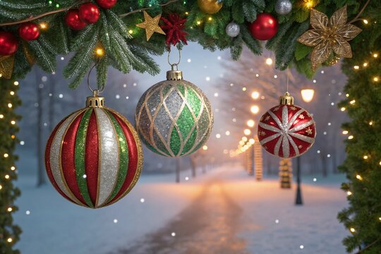 christmas tree with balls Merry Christmas and Happy New Year Background
