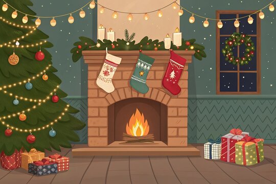 christmas tree with gifts Merry Christmas and Happy New Year Background