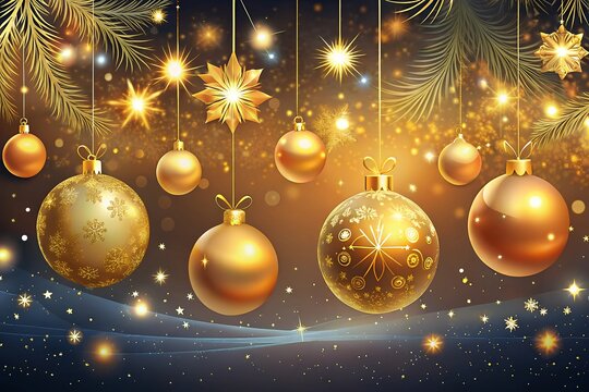 golden christmas balls Merry Christmas and Happy New Year Background