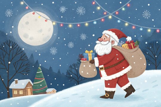 christmas card with santa claus Merry Christmas and Happy New Year Background
