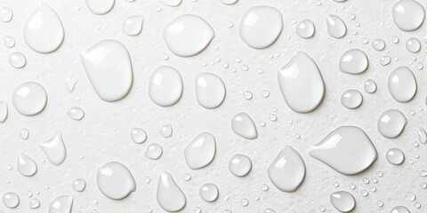Poster - Water purification and tasty. Close-up of clear water droplets on a smooth surface, creating a fresh and clean visual effect.