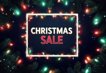 Wall Mural - Christmas sale banner with a glowing garland frame and the text 