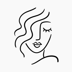 Wall Mural - abstract one line drawing woman face portrait logo