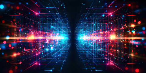 Poster - A computer generated image of a futuristic space with bright lights