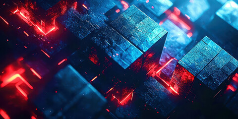 Poster - A computer generated image of a blue and red cube pattern