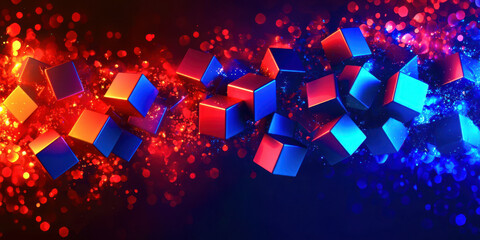 Poster - A colorful image of blue and red cubes with a red and blue background