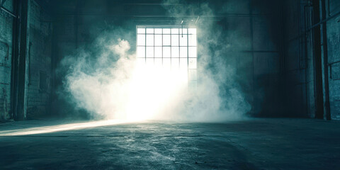 Poster - A dark room with a window and a lot of smoke