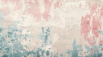 Poster - Peeling paint on grunge wall with pastel colors, vintage charm, retro vibe, cracked surface, and gradient effect for creative projects