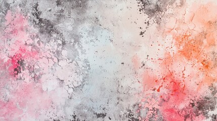 Poster - Pink and orange paint is splashing on gray concrete wall creating an abstract textured background, perfect for design projects needing a grunge or artistic touch
