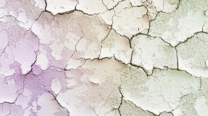 Poster - Close-up view of a cracked wall surface displaying aging and deterioration, creating an abstract textured background with cracks and peeling paint
