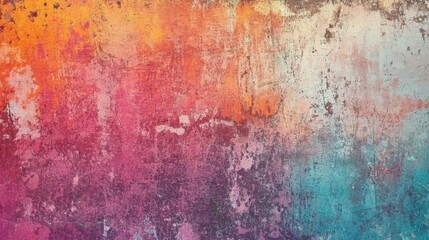 Poster - Gradient colorful grunge wall background showing vibrant texture and pattern, creating an artistic and weathered design