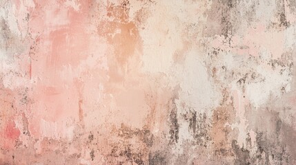 Poster - Pink wall texture with peeling paint and grunge stains creating a distressed vintage background, perfect for adding a touch of rustic charm to designs