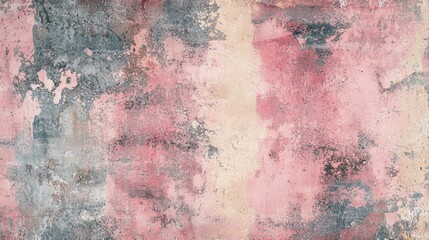 Poster - Pink and gray weathered wall texture with peeling paint and cracks, creating a vintage, grunge background with copy space