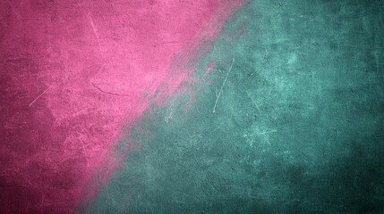 Poster - Pink and turquoise halves divided diagonally create a dynamic contrast on a textured background, offering a visually engaging backdrop
