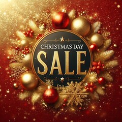 Wall Mural - Christmas day sale tag with gold glitter background. Christmas day sale logo for banner, web, header and flyer, design. Christmas and new year shopping created with generative ai