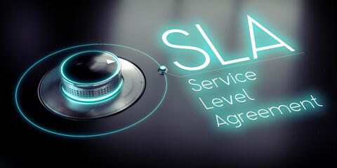 Wall Mural - SLA, Service Level Agreement - rotary knob and glowing word - 3D illustration