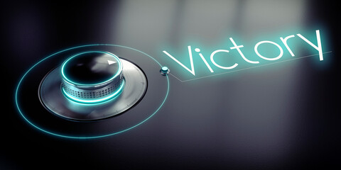 Wall Mural - Victory - rotary knob and glowing word - 3D illustration