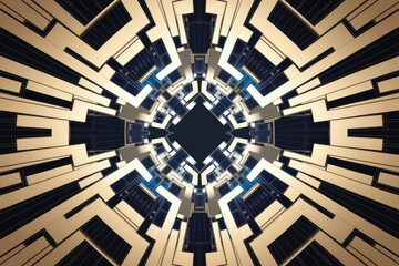 Fototapete - Abstract geometric pattern with black and gold lines creating a 3D effect.