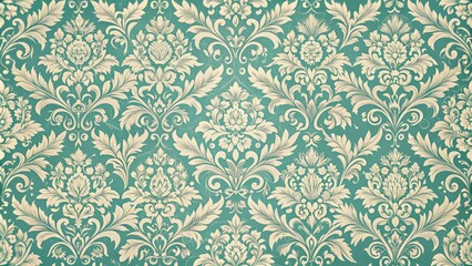 Wall Mural - Muted Teal Floral Damask Pattern With Vintage Elegance in Standard Scale. Generative AI