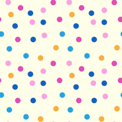 Poster - Cute Polka dot Seamless pattern. Dots Funny background. Abstract Colorful random confetti. Simple Dotted Illustration. Template for Child Birthday Party Carnival scrapbook wrapping Paper Design