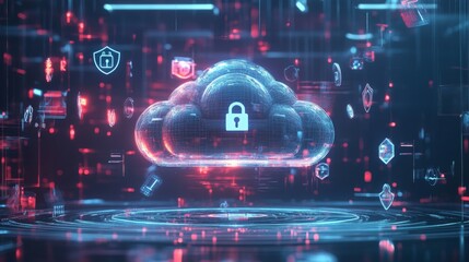 Leinwandbilder - A visually striking display of a transparent cloud surrounded by various security symbols, representing the importance of data protection in the digital landscape.