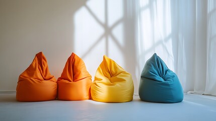 Wall Mural - Colorful beanbag chairs arranged in a row near window