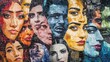 © Johannes - A vibrant mosaic featuring diverse faces showcasing a range of emotions, celebrating multiculturalism and artistic expression in urban settings.
