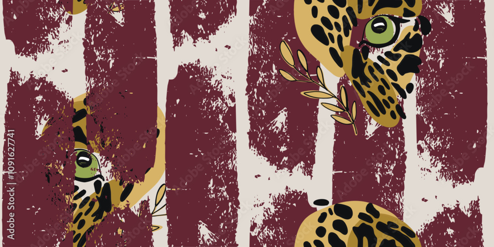 Vector animal print. Seamless leopard and tropical elements. Pattern ...