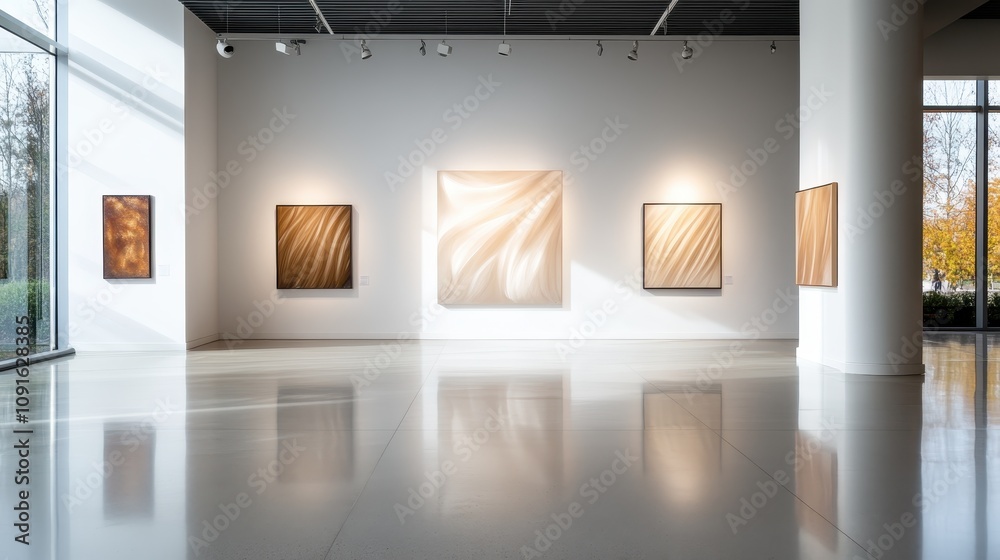 Exhibit Pattern This art exhibition displays five artworks, each with dynamic curves ...