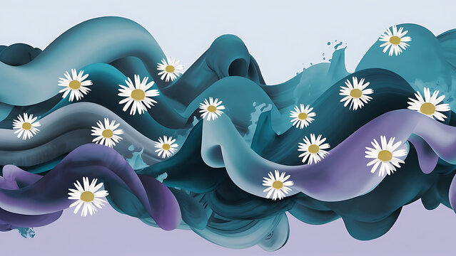 blooming tides petal drift wave garden inked blossoms flowing flora petal streams whispering waves floral currents ink ripple blooms
