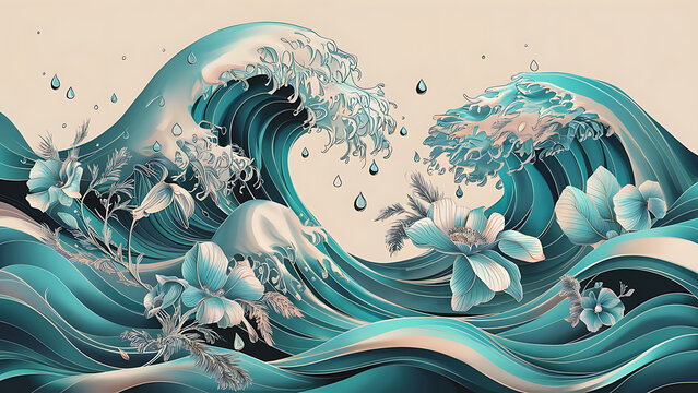 blooming tides petal drift wave garden inked blossoms flowing flora petal streams whispering waves floral currents ink ripple blooms