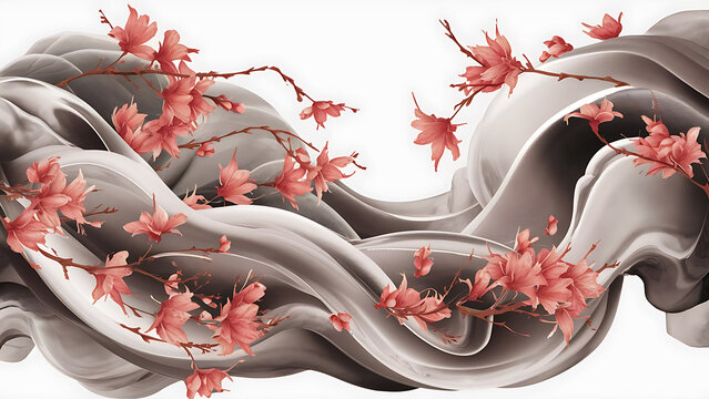 blooming tides petal drift wave garden inked blossoms flowing flora petal streams whispering waves floral currents ink ripple blooms