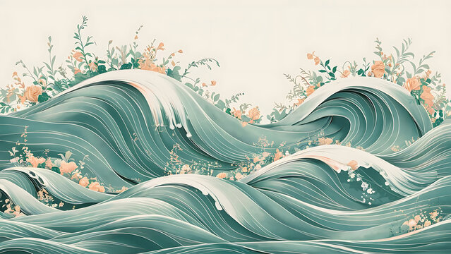 blooming tides petal drift wave garden inked blossoms flowing flora petal streams whispering waves floral currents ink ripple blooms