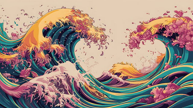 blooming tides petal drift wave garden inked blossoms flowing flora petal streams whispering waves floral currents ink ripple blooms