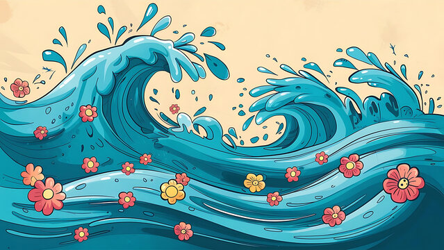 blooming tides petal drift wave garden inked blossoms flowing flora petal streams whispering waves floral currents ink ripple blooms