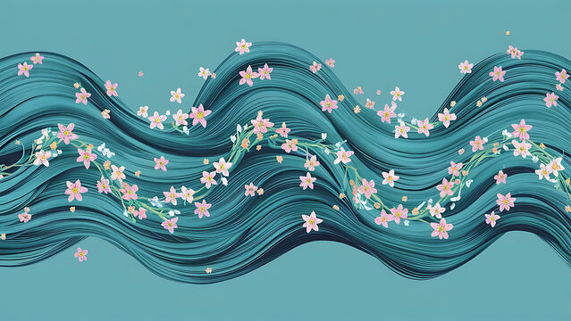 blooming tides petal drift wave garden inked blossoms flowing flora petal streams whispering waves floral currents ink ripple blooms