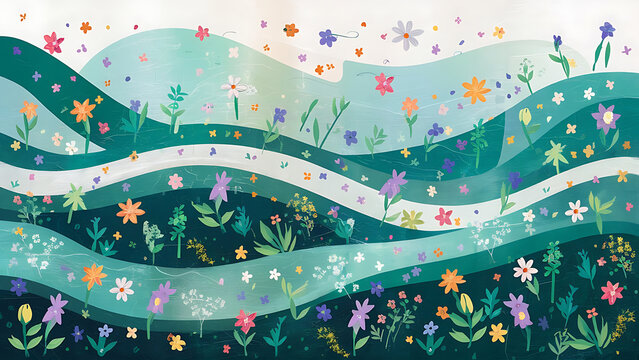 blooming tides petal drift wave garden inked blossoms flowing flora petal streams whispering waves floral currents ink ripple blooms