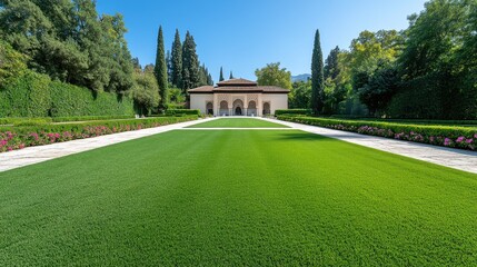 Experience serenity in gardens of the Alhambra amidst stunning Islamic architecture and vibrant greenery in Granada, Spain